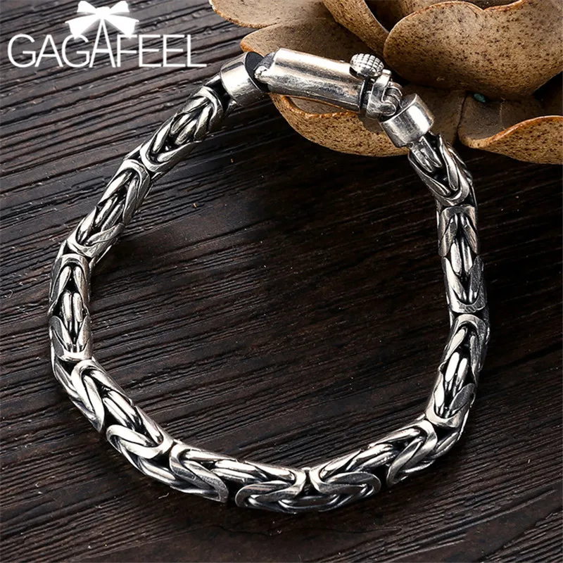 GAGAFEEL 925 пробы Серебряные ювелирные изделия байкер браслет для Для мужчин модные Для мужчин звенья 5/6/7/8 мм на заказ Длина