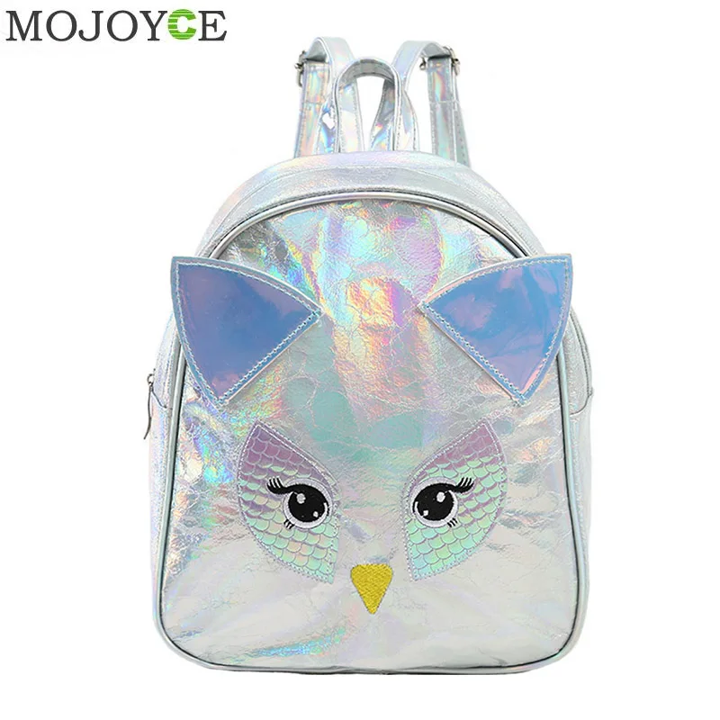 

Women Cartoon Animal Laser Backpack Waterproof Female Small Bags PU Leather Holographic Mochila Zipper Backpacks For Teenage