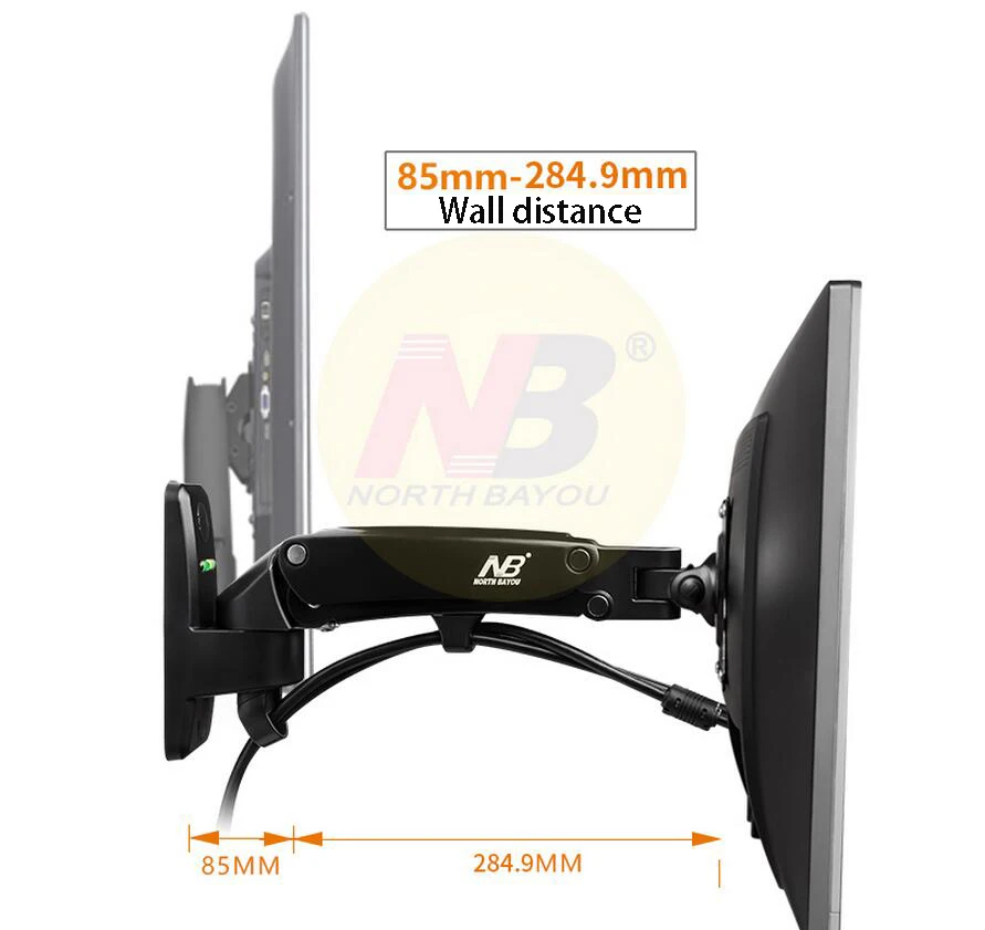 NB F120 17-2" газовая пружина полное движение ТВ настенное крепление ЖК-монитор держатель алюминиевый кронштейн серебряный черный