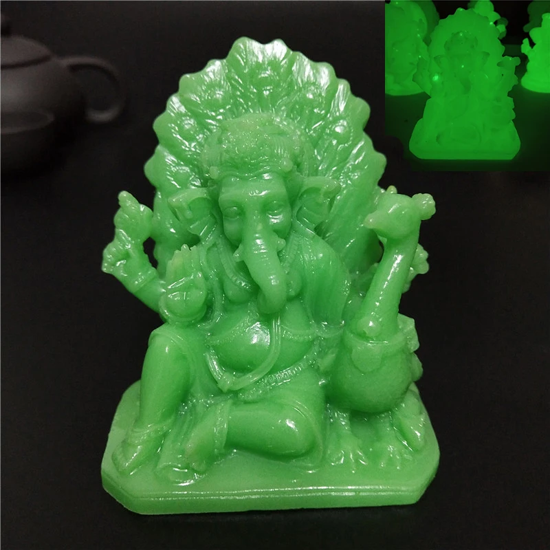 

Glowing In The Dark Ganesha Buddha Statue Elephant God Sculpture Man-made Jade Stone Figurines Ornament Home Garden Decoration