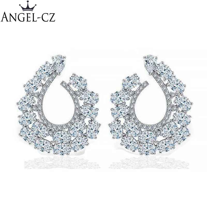 

ANGELCZ CC Style Jewelry Sparkling Cubic Zirconia Antiallergic Prom Party Large Stud Earrings With 925 Sterling Silver Pin AE078