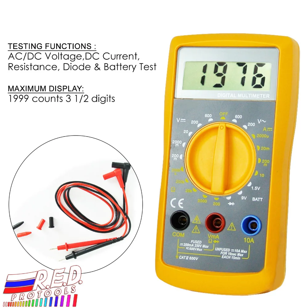 

Digital Multimeter AC DC Voltage DC Current Resistance Diode Battery Test Meter Tester Checker with 1999 Reading