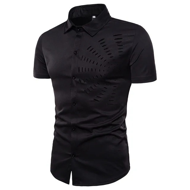 Black Hollow Shirt Men 2018 Boutique Summer Cotton Mens Dress Shirts ...