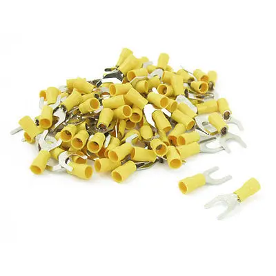 

100 x AWG12-10 8.4mm Bolt Fork Crimps Insulated Terminals Connector Yellow