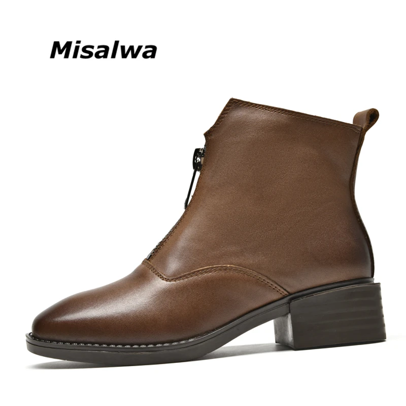 

Women Ankle Martin Boots Autumn Winter Female Casual Shoes Woman Platform Square Toe European Front Zipper Vintage Bootie 2019