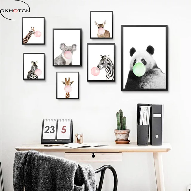 Nordic-Cute-Animals-Zebra-Giraffe-Panda-Canvas-Painting-Cartoon-Bubbles-Balloon-Print-Poster-Canvas-Art-For