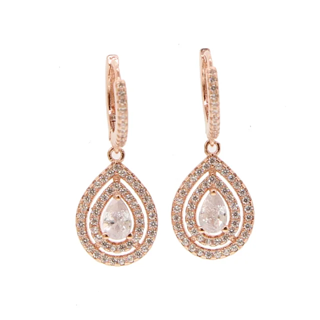 Silver Gold Rose Colors Cubic Zirconia Pear Shape Earring Silver Gold Rose Colors Cubic Zirconia Pear Shape Earring Wedding Engagement Jewelry Women