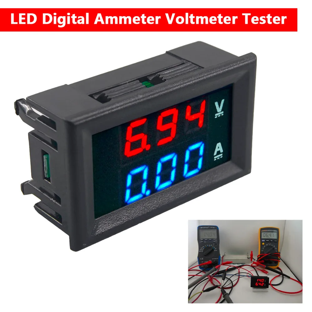 Амперметр напряжения тока амперметр 1 шт. DC 100 в 10A панель Мини цифровой вольтметр Амперметр 0,2" синий красный двойной светодиодный дисплей