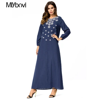 

Women Embroidery Dress Elegant adult Muslim Maxi Abaya Arab Turkish Singapore cardigan appliques Dubai Muslims Women Dresses 4XL
