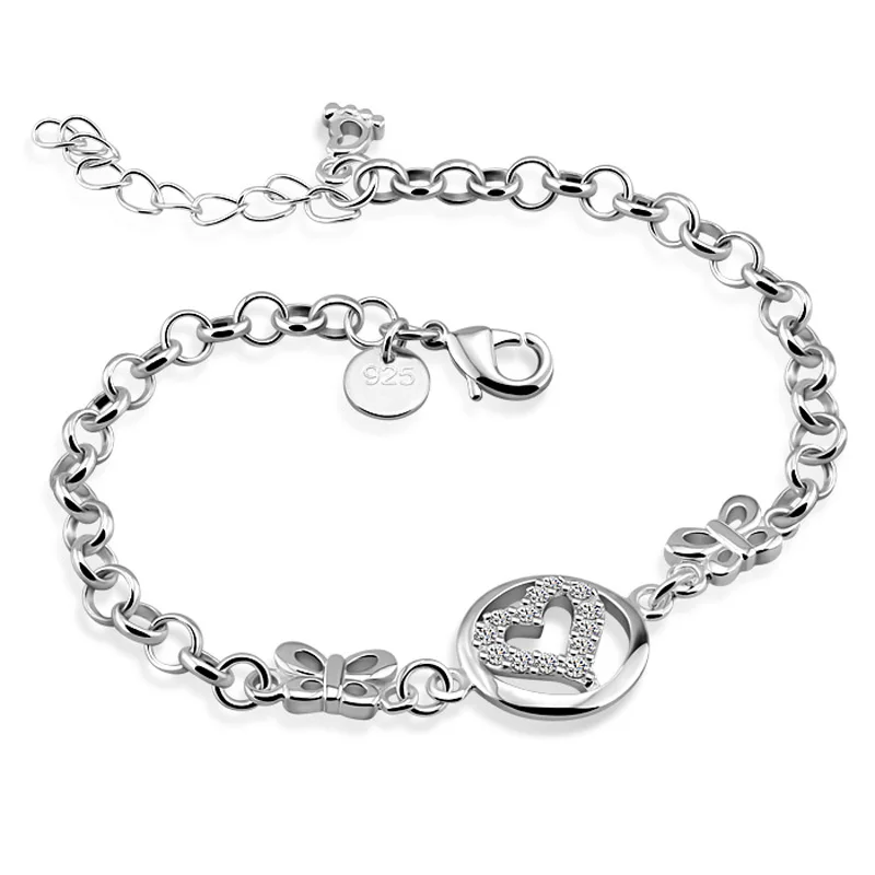

Fashion brand heart-shaped bracelet for women Authentic 925 sterling silver CZ zircon charm bracelet lady wedding jewelry gifts
