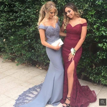 

2019 new Off The Shoulder Mermaid Evening Dresses with Lace Appliques Vestido de festa Short Sleeve Formal Evening Party Dress