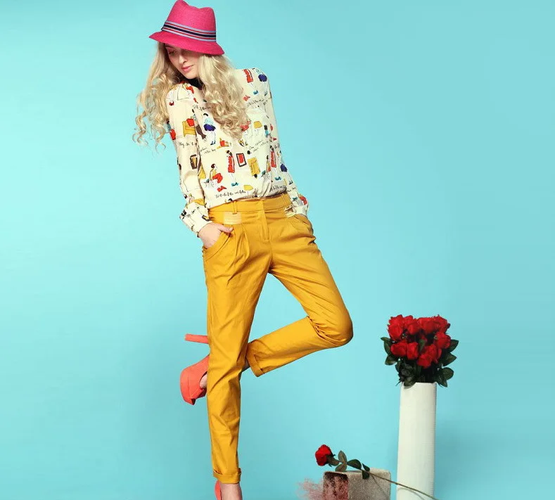 

S M L Spring Women New Fashion Field Printing Chiffon Tops Blouse Shirts Button Down Casual Lapel Shirts Tops