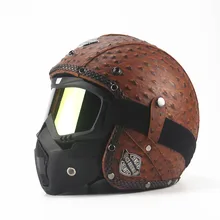 Leather Harley Helmets 3/4 Motorcycle Chopper Bike helmet open face vintage motorcycle helmet with goggle mask motocross