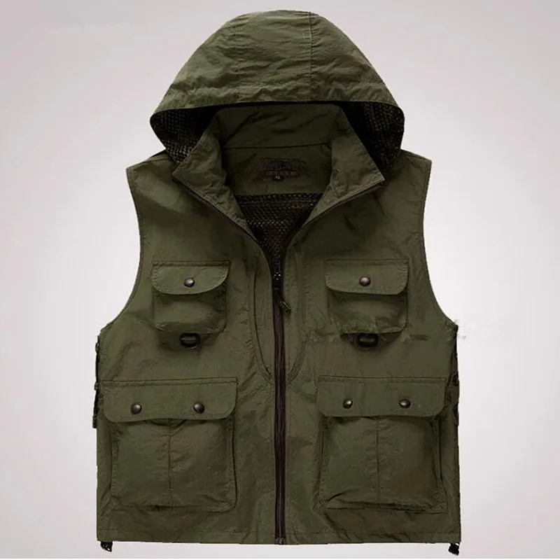 Men Multifunctional Quick Drying Fly Fishing Vest Sleeveless Hooded