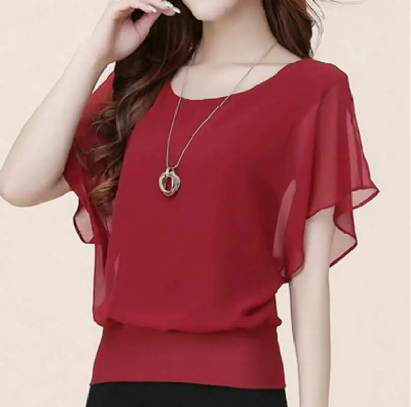 

Women Slim 2017 Summer Casual Plus Size Ladies Tops Fashion Chiffon Blouse Bat Sleeve Shirt