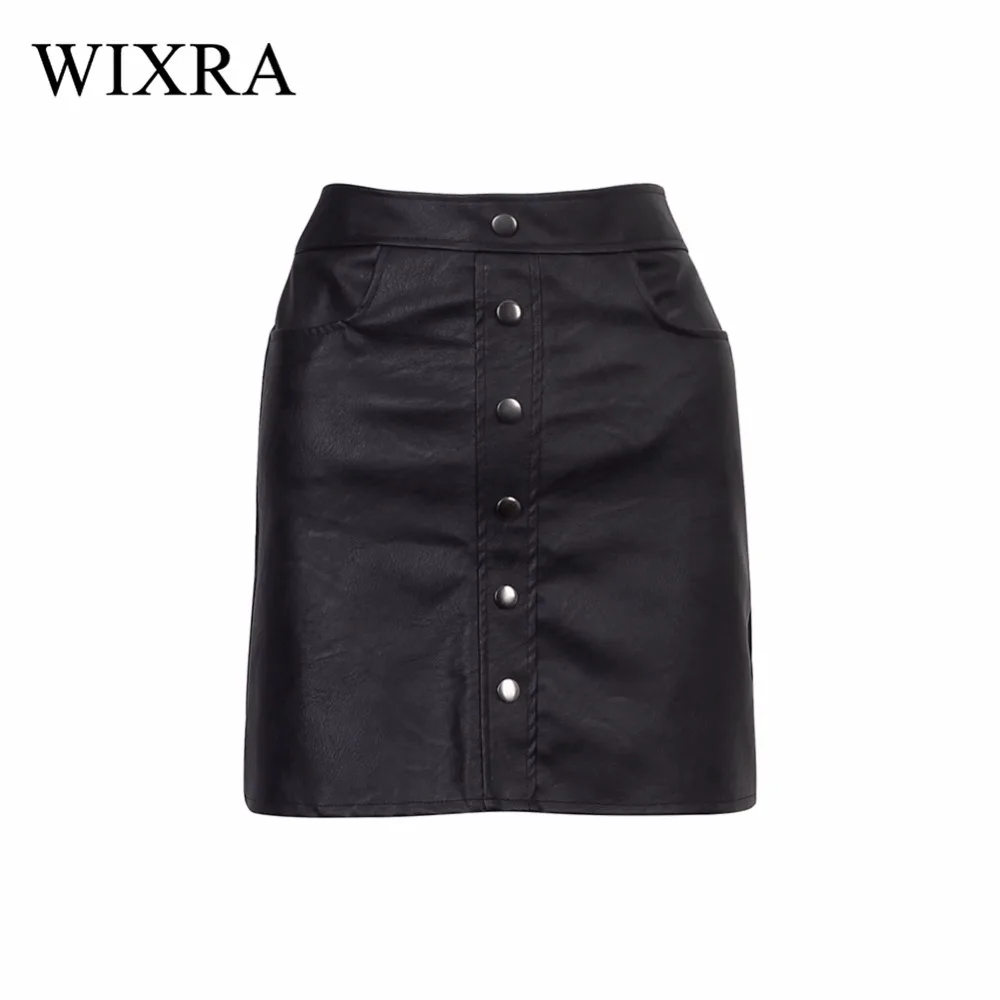 Wixra, базовые юбки, весна, Новая женская юбка из искусственной кожи на пуговицах, подкладка из полиэстера, модная сексуальная мини-юбка из искусственной кожи для женщин