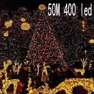 Новый струнный светильник 50 м 400 светодиодный Рождественский/свадебный/вечерние декоративный светильник s 220 В Уличный Водонепроницаемый светодиодный светильник 9 цветов - изображение