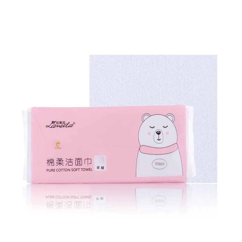 

Cotton soft plain disposable washcloth bag extraction of 50 non-woven cleansing towels