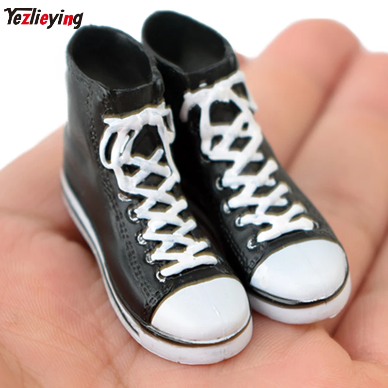 1//6 Scale Toy Female Black High Top MOTO Shoes Foot Type