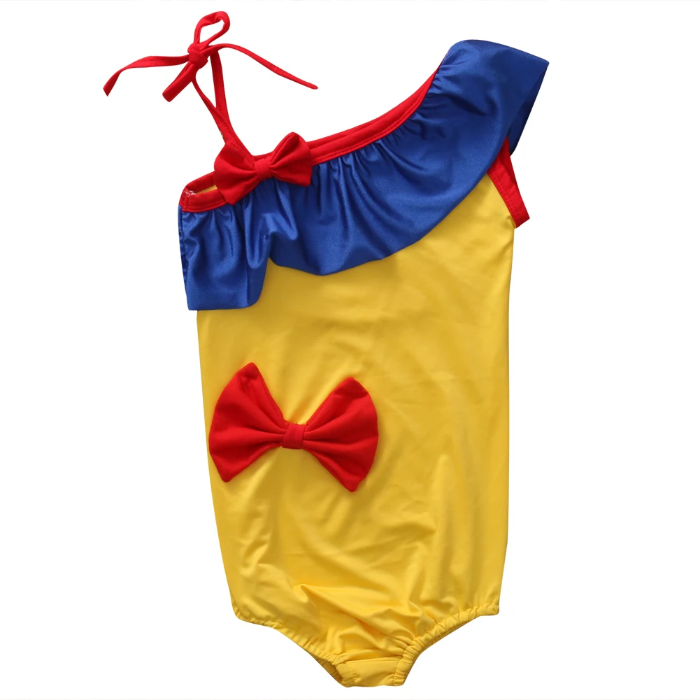 

Hi Hi Baby Store Summer Toddler Kids Girl Yellow One Piece Prtchwork Cotton Swimsuit 2-7Y