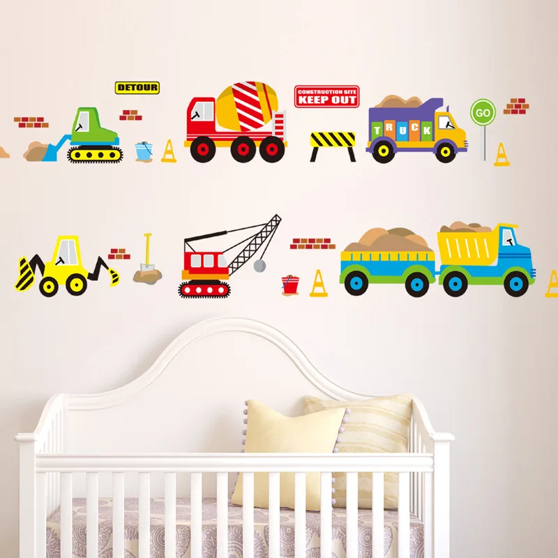 % Cartoon Vehicle Traffic Cars Buses Wall Stickers Kids Room Living Kindergarten Baby Nursery Home Decoration Waterproof | Дом и сад