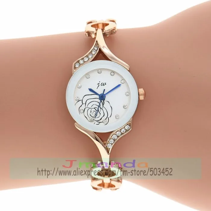 100pcs/lot JW-3580 fashion lady bracelet watch rose gold crystal strap lady watch wrap quartz fashion flower dial watch