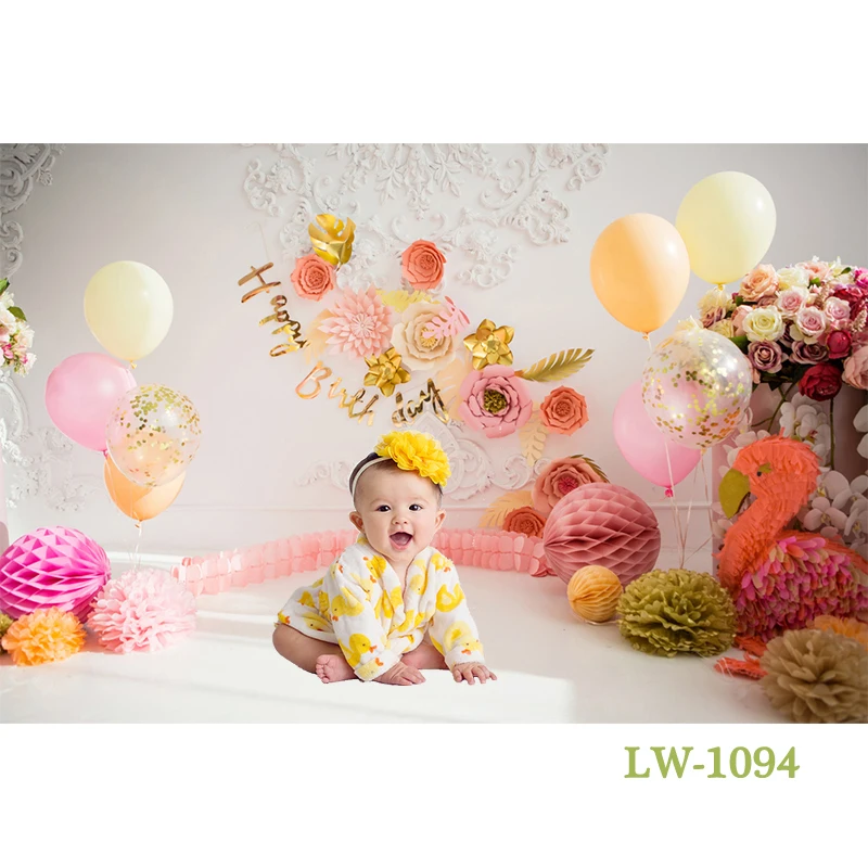 ESH7 1st Birthday Party Decoration Backdrop for Photography Newborn Baby Shower Photo Background Flowers Party Decoration