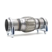 CNSPEED 2″ x 4” x 8″ Car Exhaust Flex Pipe Bellows High quality Double Braid Connector Ripple Sliver With Bracket