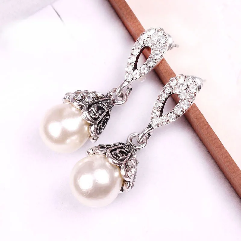 Vintage Jewelry Gray/White Imitation Pearl Earrings Women Wedding Earings