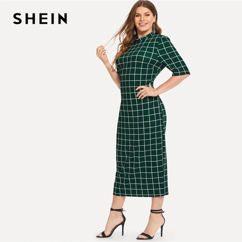 SHEIN элегантное клетчатое облегающее длинное платье карандаш размера плюс