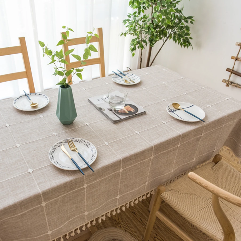  Dot Plaid Decorative Table Cloth Tassels Dinner Table Cover Party Wedding Home Kitchen Rectangular 