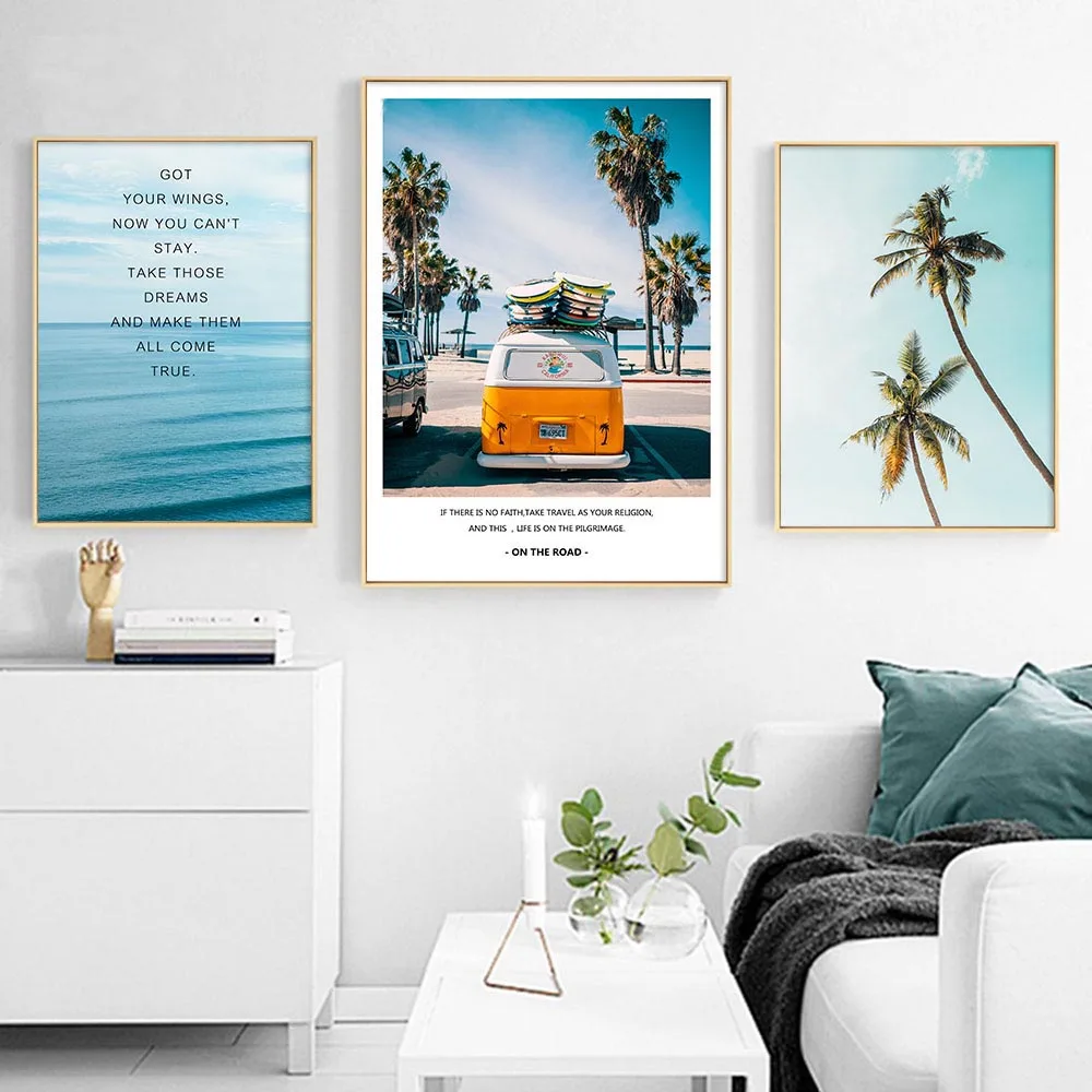 Modern-Landscape-Poster-Tropical-Sea-Palm-Tree-Bus-Wall-Art-Inspirational-Canvas-Painting-Nordic-Living-Room (2)