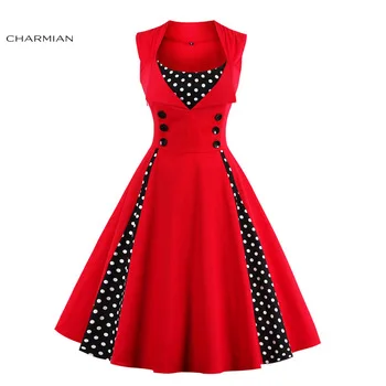 Charmian Sexy Summer Vintage Dress for Women Sleeveless Patchwork Rockabilly Christmas Dress Casual Party Fashion Dress Vestidos