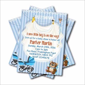 

14 pcs/lot Custom Bear little man Baby Shower Invitations Birthday Invites New Born baby Party decoration supplier free shipping