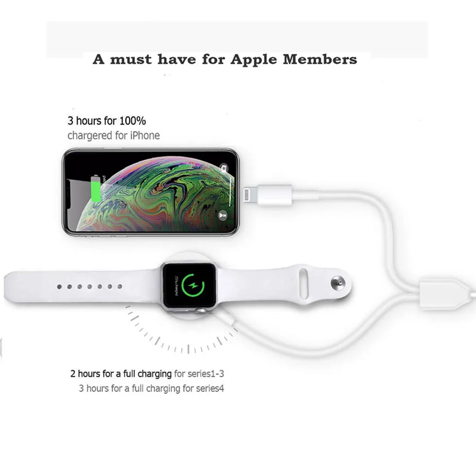 

2 in 1 Travel Wireless Charger for Apple Watch Series 1 2 3 4 USB Magnetic Charging Cable for iPhone 7 8 X Max Quick Charge 3.0