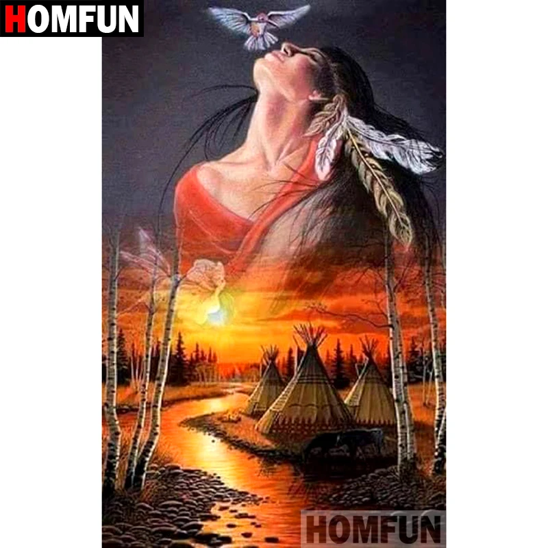 Алмазная 5D картина HOMFUN сделай сам полноразмерная/круглая вышивка индейская