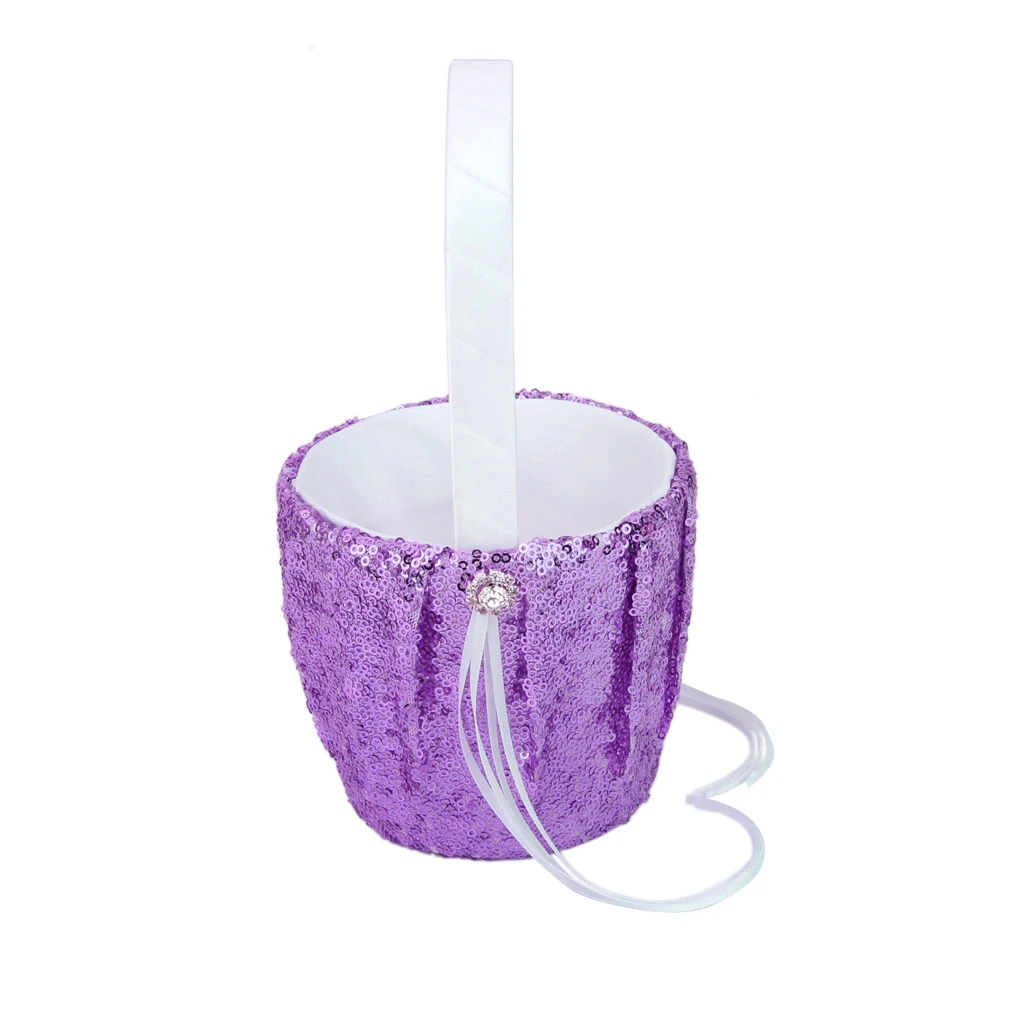 Fashion Wedding Flower Girl Basket Sequins Ribbon Flower Basket for Wedding Party Decoration Love Case Satin Basket Storage