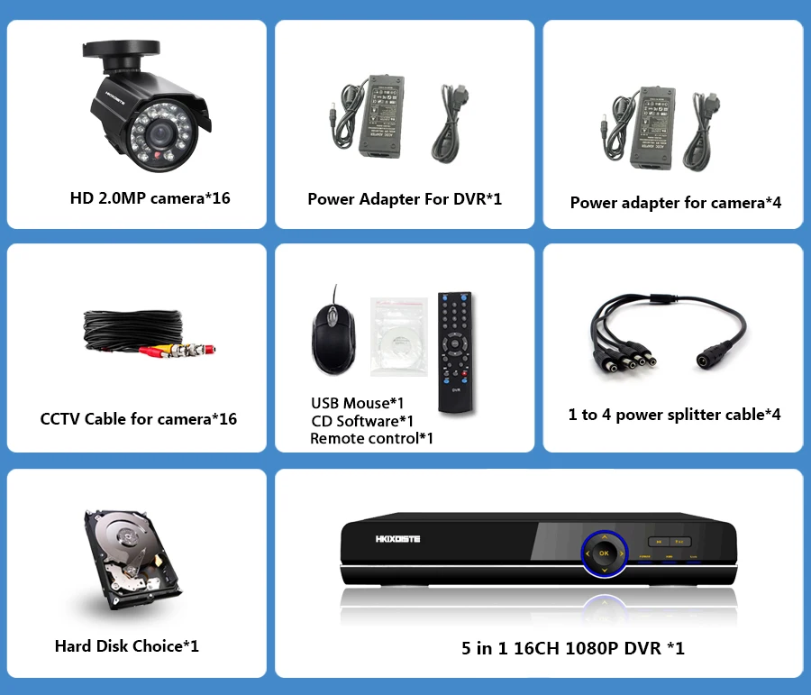 Система AHD CCTV 16CH AHD 1080 P CCTV DVR Kit HDMI 1080 P 3000TVL ИК-камеры безопасности Системы всепогодные комплект видеонаблюдения