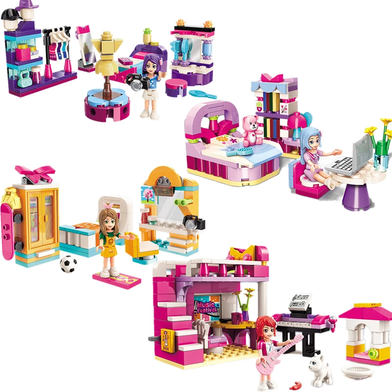 

ENLIGHTEN Friends Bedroom Scenes Guitar Piano Skateboard Dog Computer Camera Bed Room Heart Box Building Blocks Sets Legoings