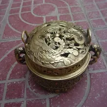 Красивый Старый династии Мин медный ладан \ курильщик, резной дракон и феникс