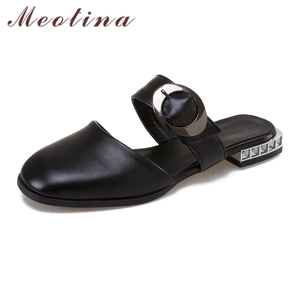 Meotina Mules Shoes Summer Flat Sandals Buckle Women Shoes Fashion