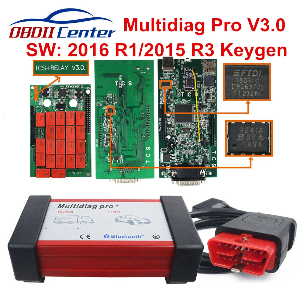 

DHL Multidiag-pro 2016 R1 TCS CDP Bluetooth OBDII Diagnostic Scanner Multidiag Pro Green PCB Dual V3.0 Car Truck OBD 2 Interface