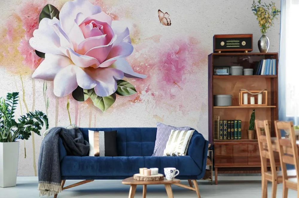 

3d Wall Murals Custom Wallpaper Beautiful Abstract Watercolor flower three-dimensional flowers Wallpapers For Living Room