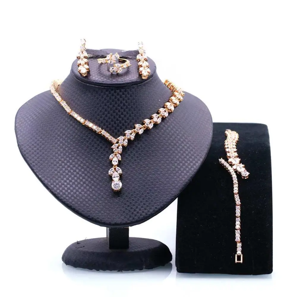 GZJY, модное ожерелье цвета шампанского, золото, AAA, циркон, кольцо, серьги, браслет для женщин, свадебный костюм, ювелирные наборы - Окраска металла: Золотое шампанское