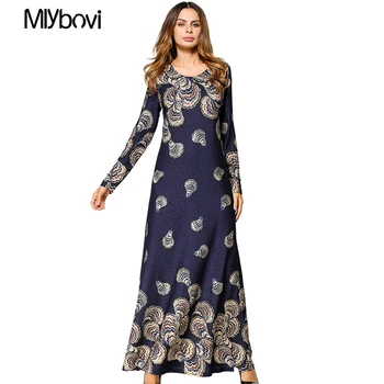 

Vintage Women Slim Spring Dress Long Abay embroidery printed dress spliced Female long-sleeved Slim dress Middle Eastern dress