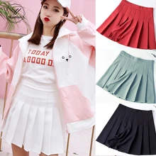 Женская модная плиссированная юбка с высокой талией, юбка для костюмированной вечеринки, женские мини-юбки Харадзюку, однотонная трапециевидная Матросская юбка размера плюс