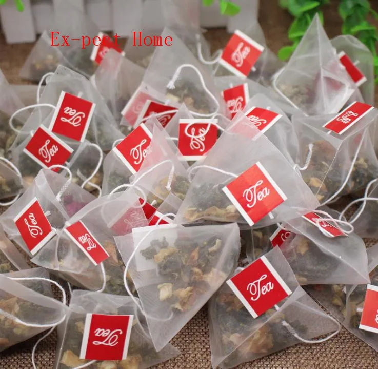 

6000pcs/lot Pyramid Tea Bag Filters Nylon TeaBag Single String With Label Transparent Empty Tea Bags