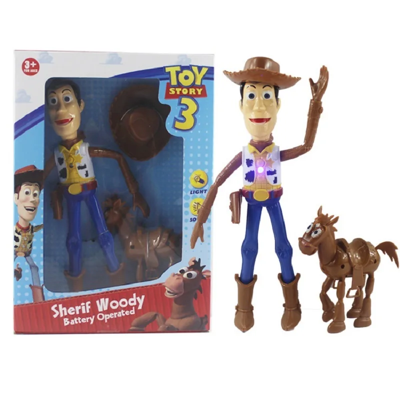

New Disney Toy Story 3 4 Persons Woody Sheriff Buzz Lightyear Character Action Pronunciation Model with Flash Children Gift