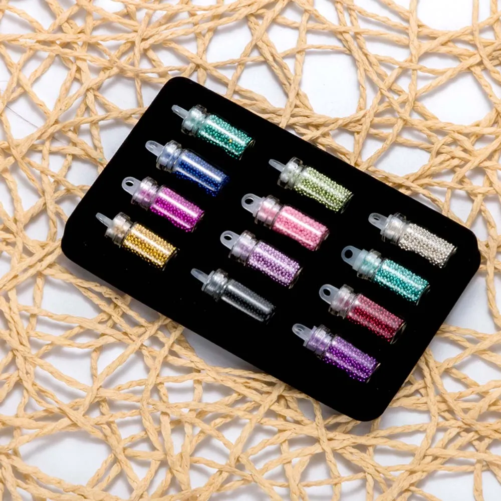

12 Bottles Colorful Mini Beads Women Beauty Fashion DIY Nail Art Micro Glitter Beads Caviar Nails Decor
