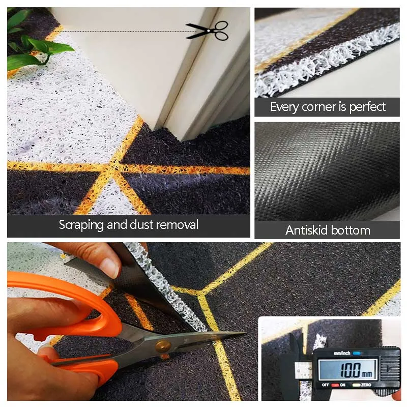 ПВХ шелковая петля пыленепроницаемый коврик с рисунком мрамора геометрические черные золотые напольные дверные коврики скребок для обуви для ванной комнаты коврики
